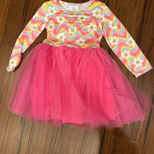 Mila & Rose Colorful Long Sleeve Dress with Pink Tulle Skirt Size 5-6